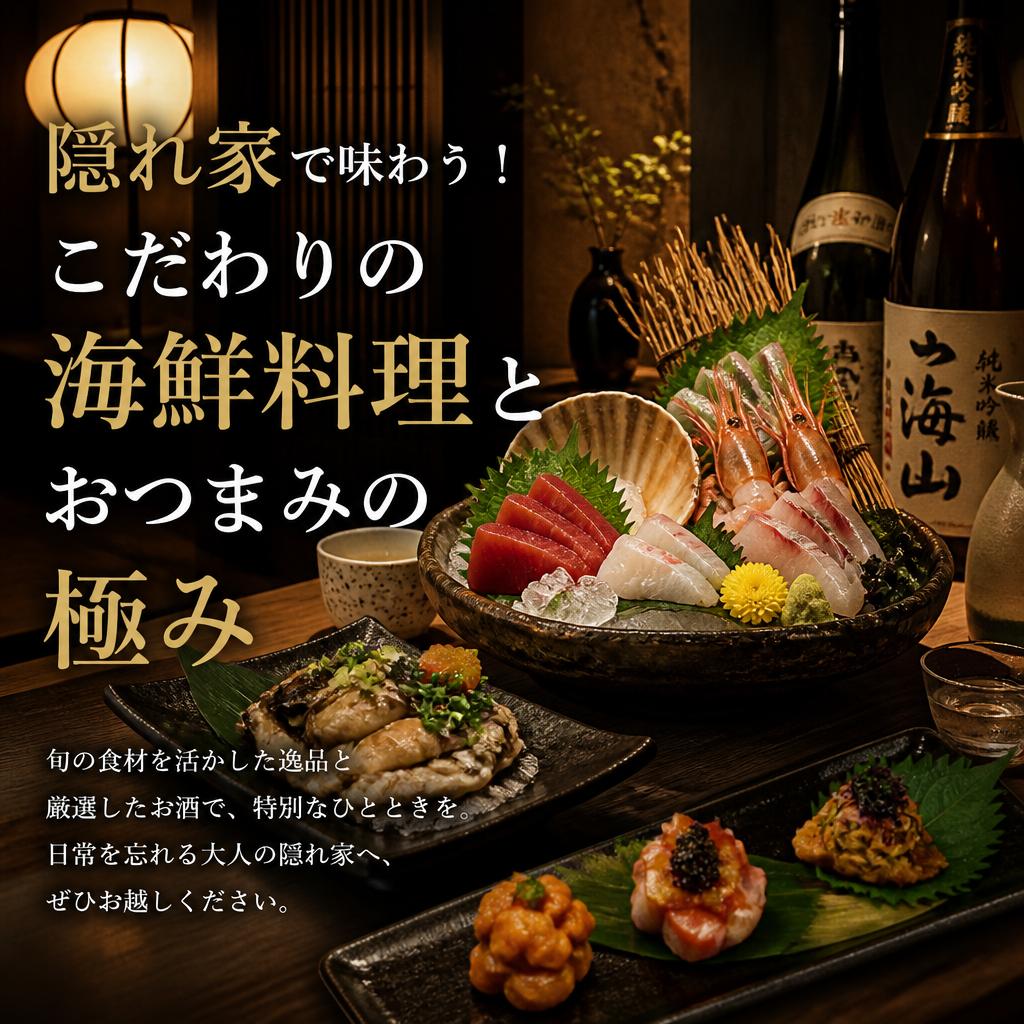 隠れ家で味わう！こだわりの海鮮料理とおつまみの極み